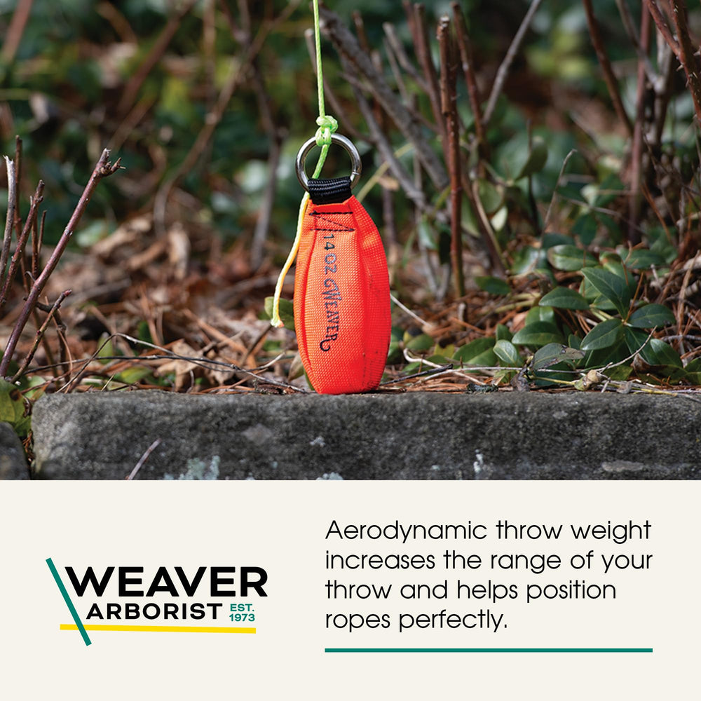 Weaver Arborist Throw Weight ring-attachment detail for secure rope connection.
