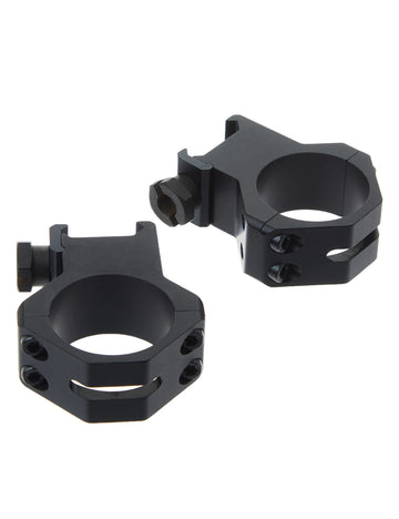 Weaver four-hole skeleton ring assembly offers sturdy rail mounting with reduced weight for steady aiming.