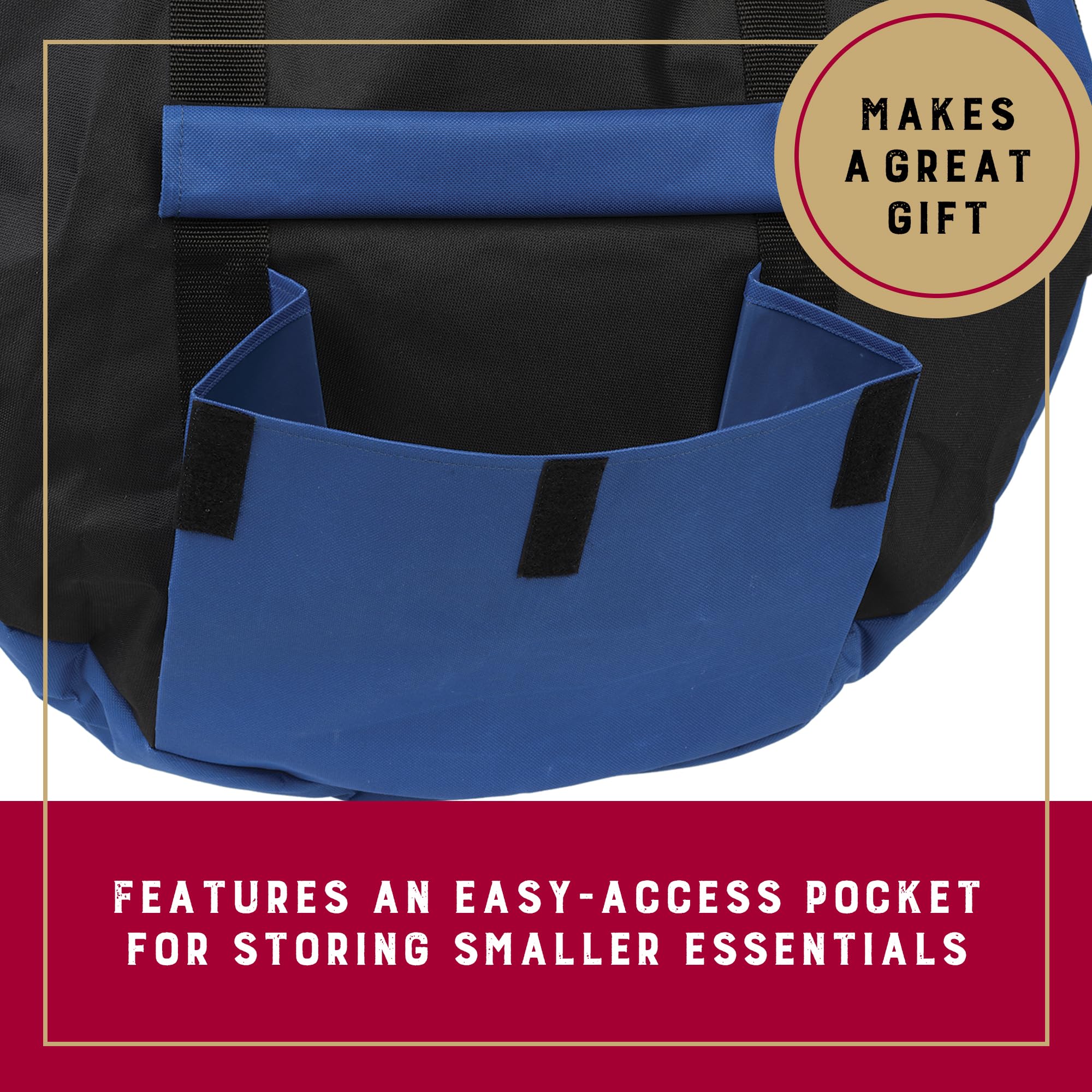 Weaver Leather rope bag adjustable shoulder strap enables hands-free carrying.