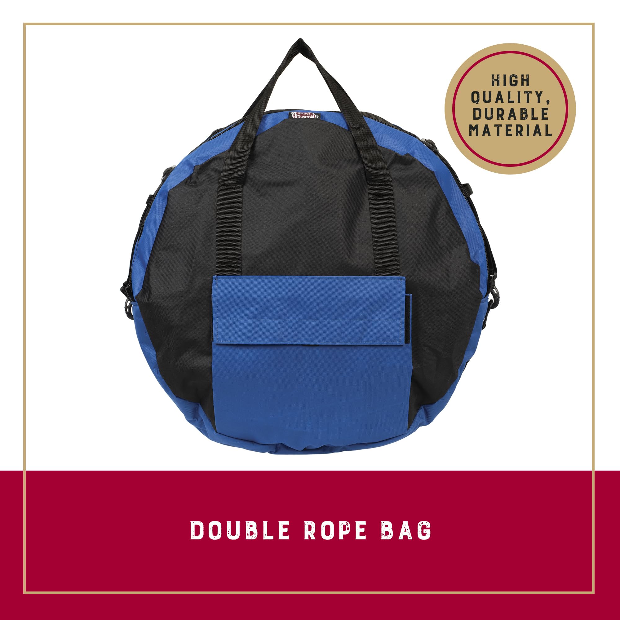 Weaver Leather rope bag front pocket exterior offers quick access to small items.