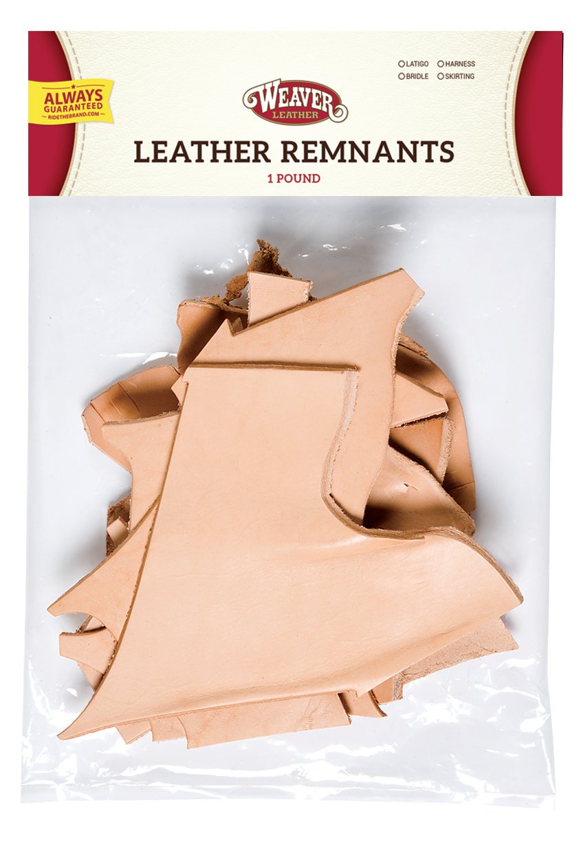 Weaver Leather Remnant Bag closeup showing varied sizes ideal for small leather projects