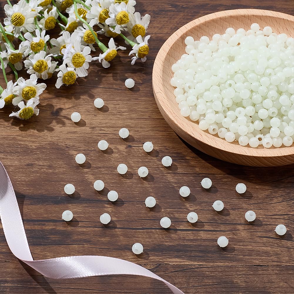 Close-up glow of 6mm luminous beads in low light