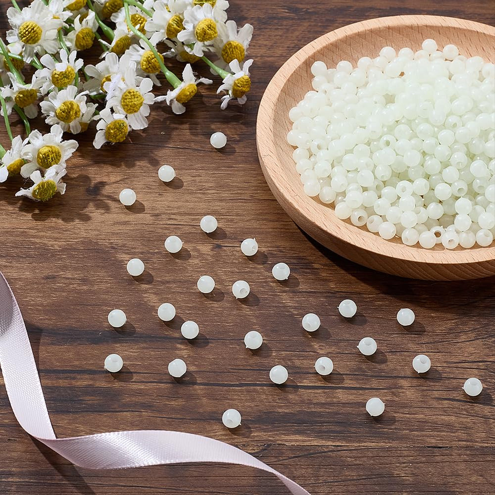 Close-up glow of 6mm luminous beads in low light