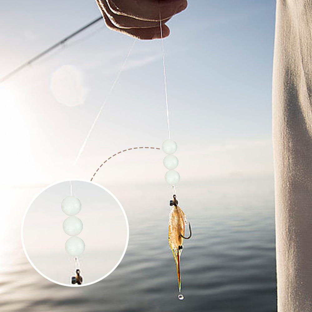 Beads threaded onto fishing line for rigging