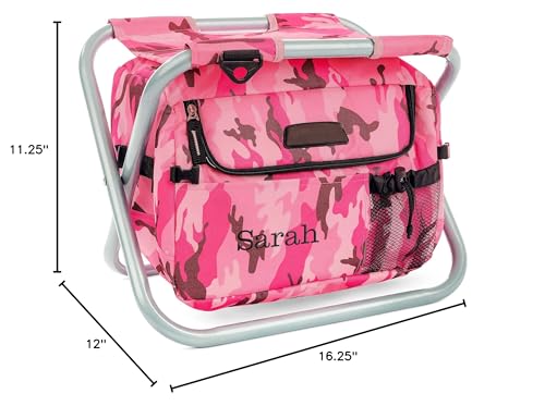 WeddingSTAR folding chair pink camouflage with cans display—holds 24 drinks.