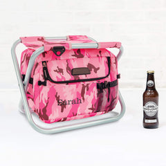 WeddingSTAR folding chair pink camouflage compact cooler—drinks handy at events.