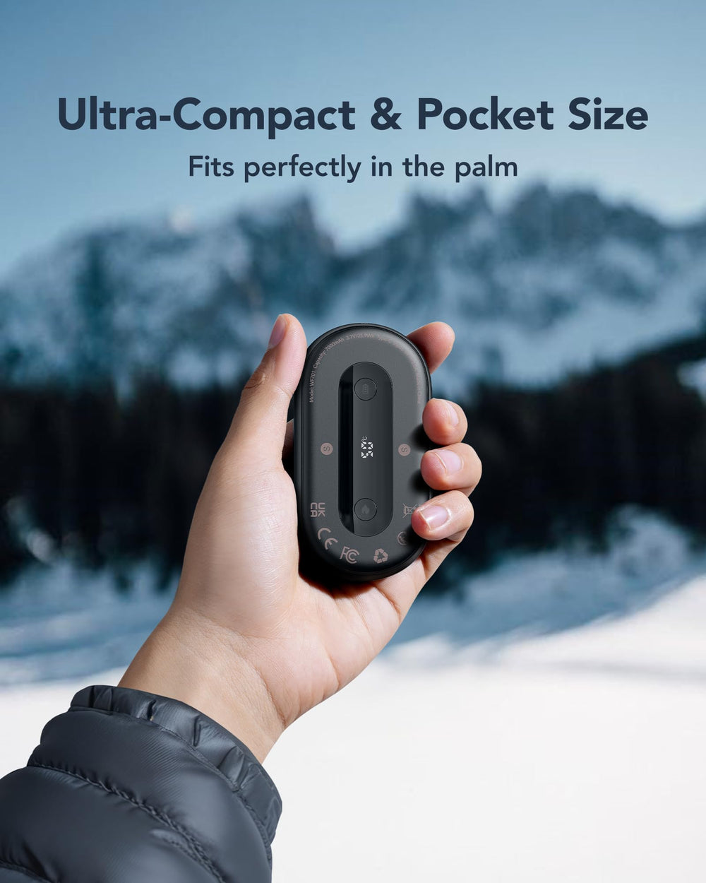 WeeFancy compact palm-sized hand warmer fits in pockets for quick warmth outdoors.