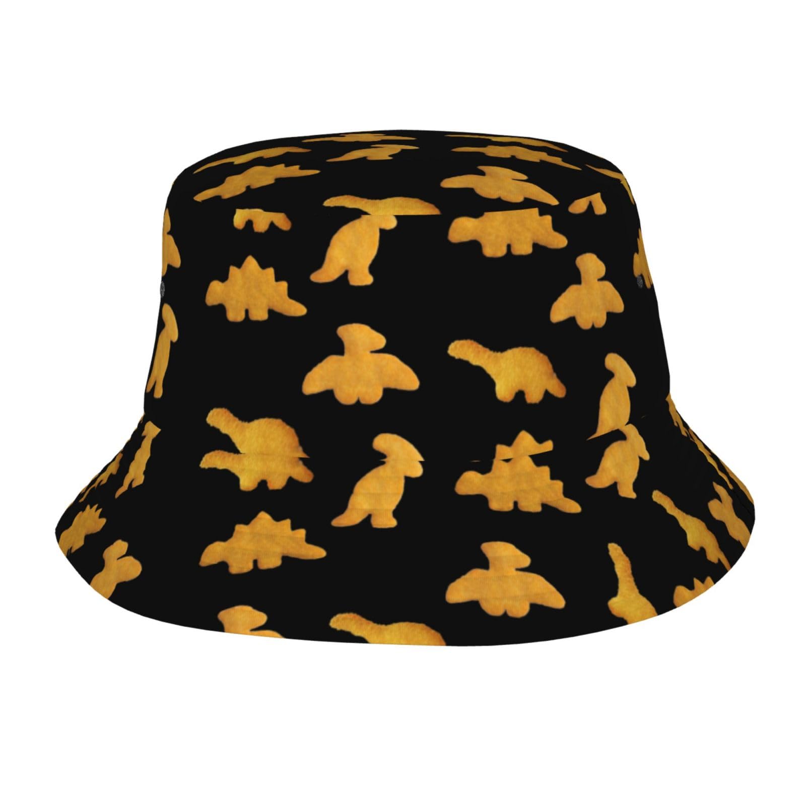 Wegphh Cute Dinosaur Nuggets Bucket Hat front view offers stylish sun protection.