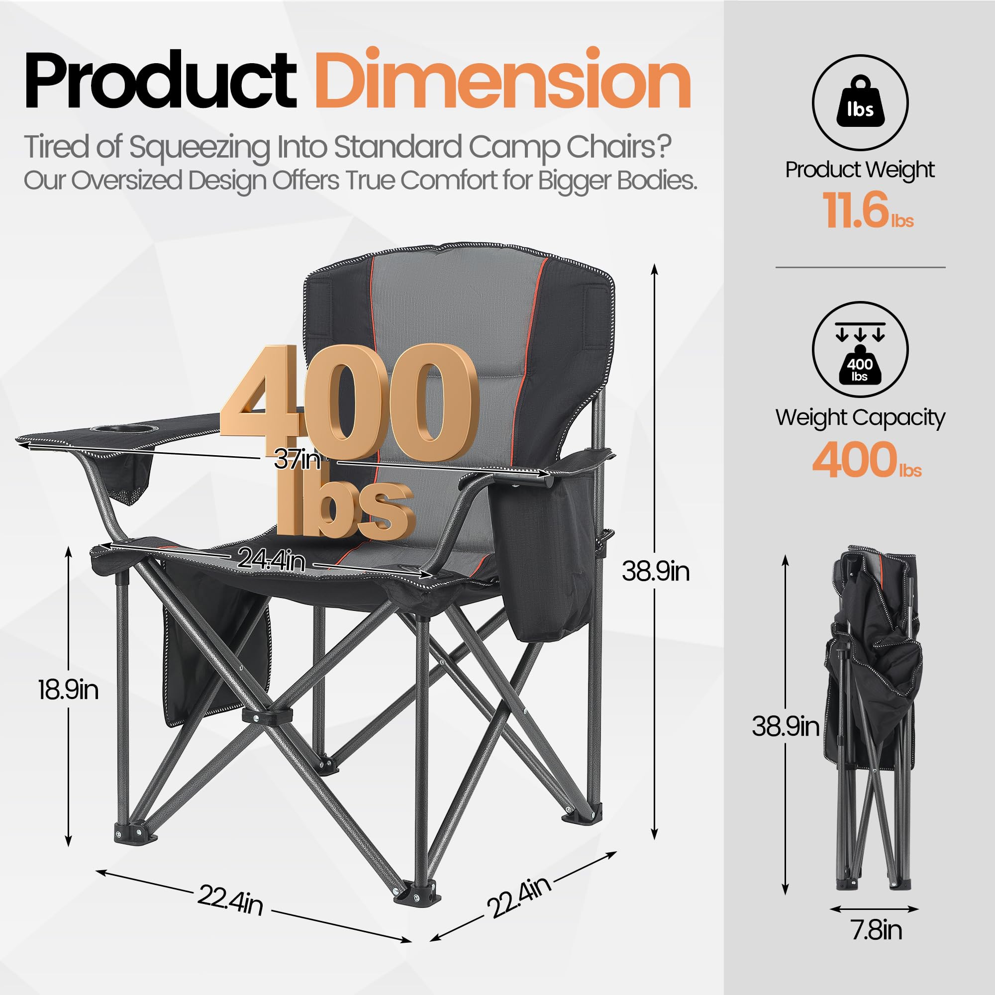 WEIDIORME oversized chair with side pocket demonstrating convenient storage during picnics and camping.