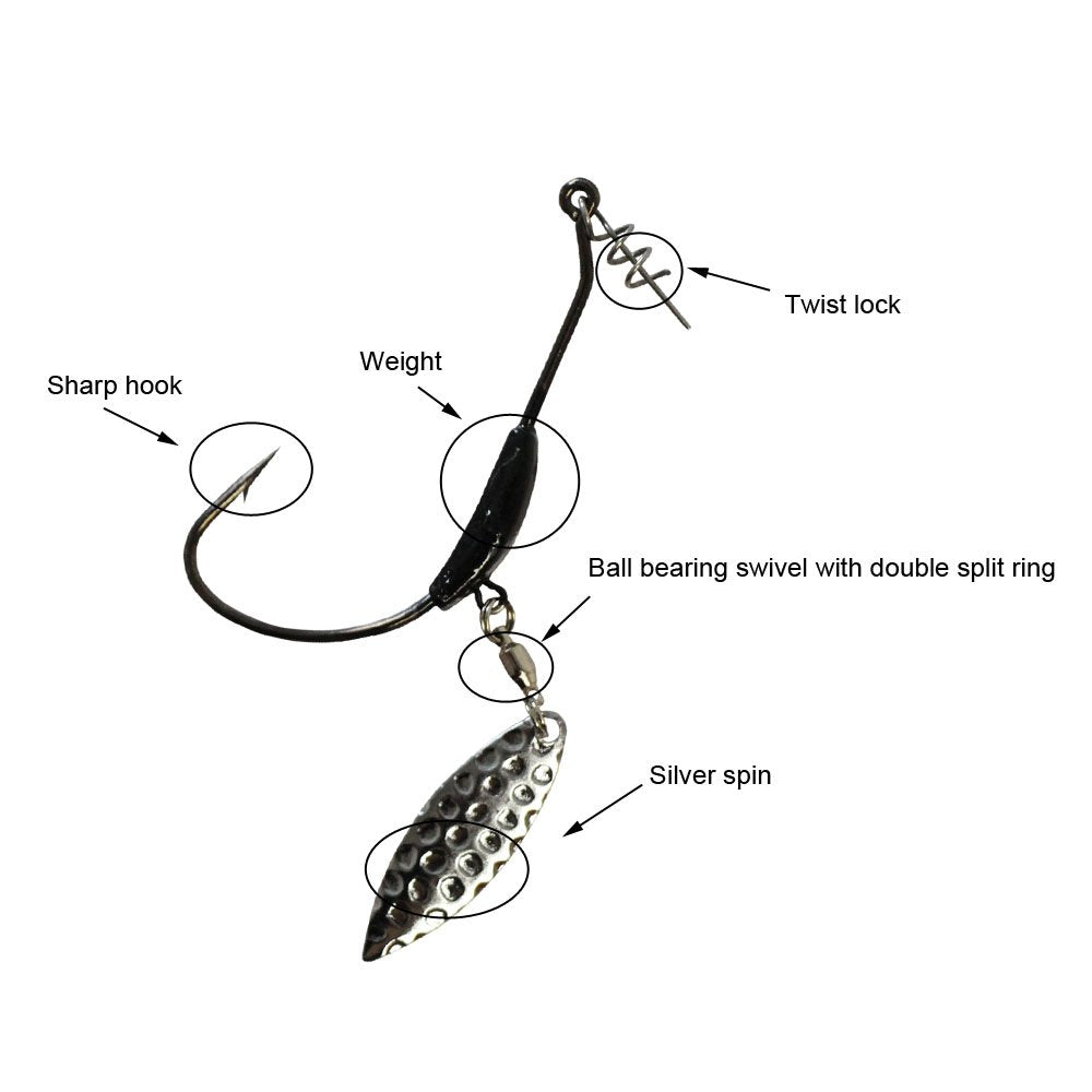 Weighted hook with twist lock in silver color, 5.5g (0.19oz) for soft swim baits
