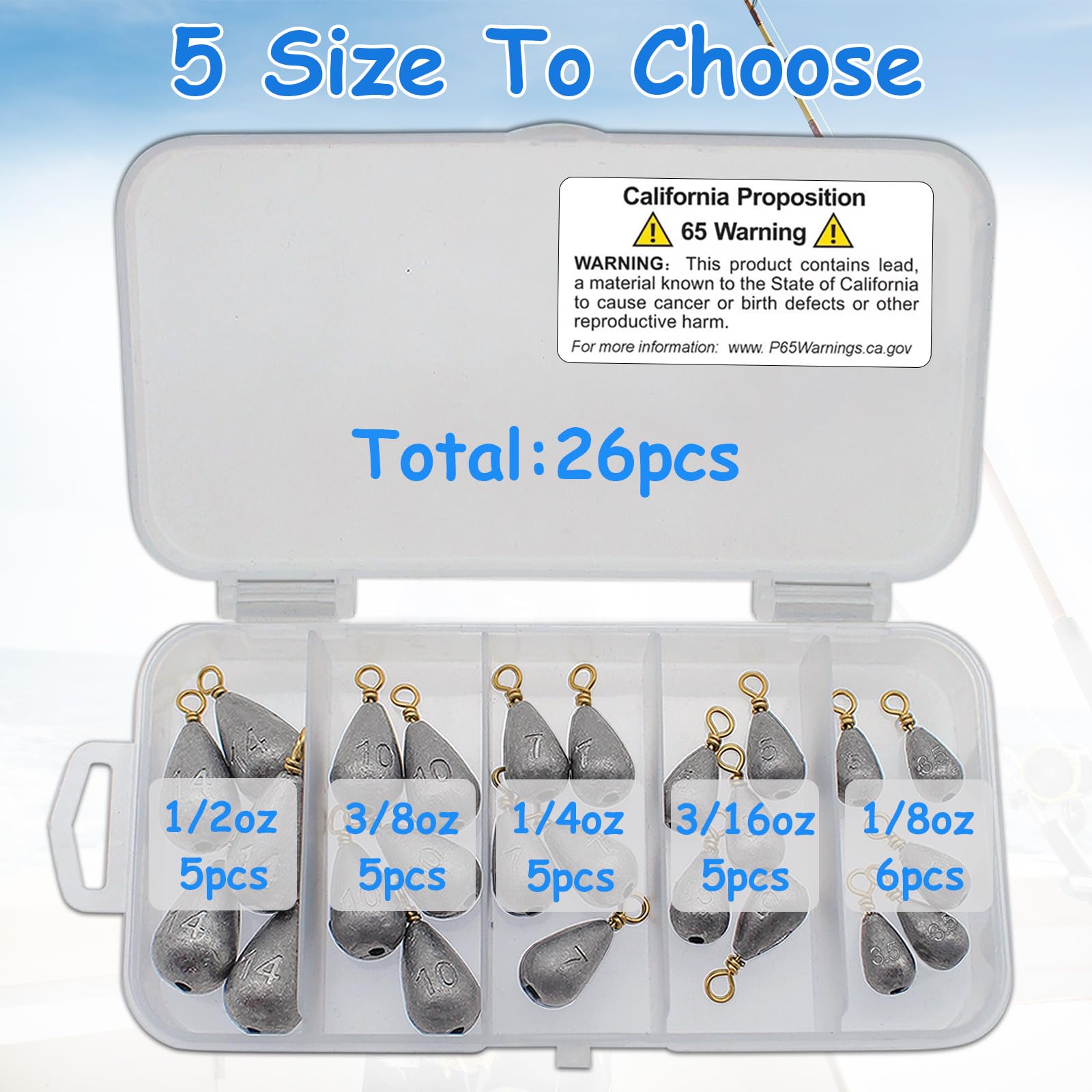 Five 3/8 oz fishing weights
