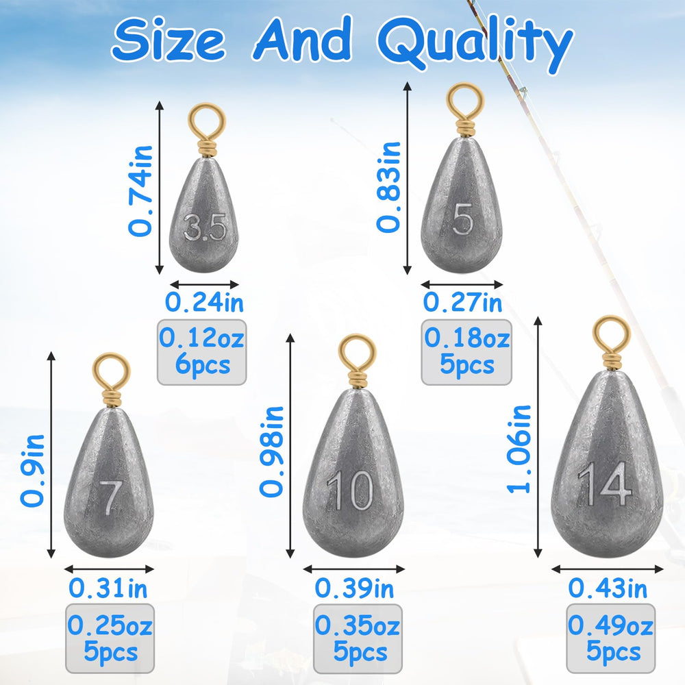 Six 1/2 oz fishing weights