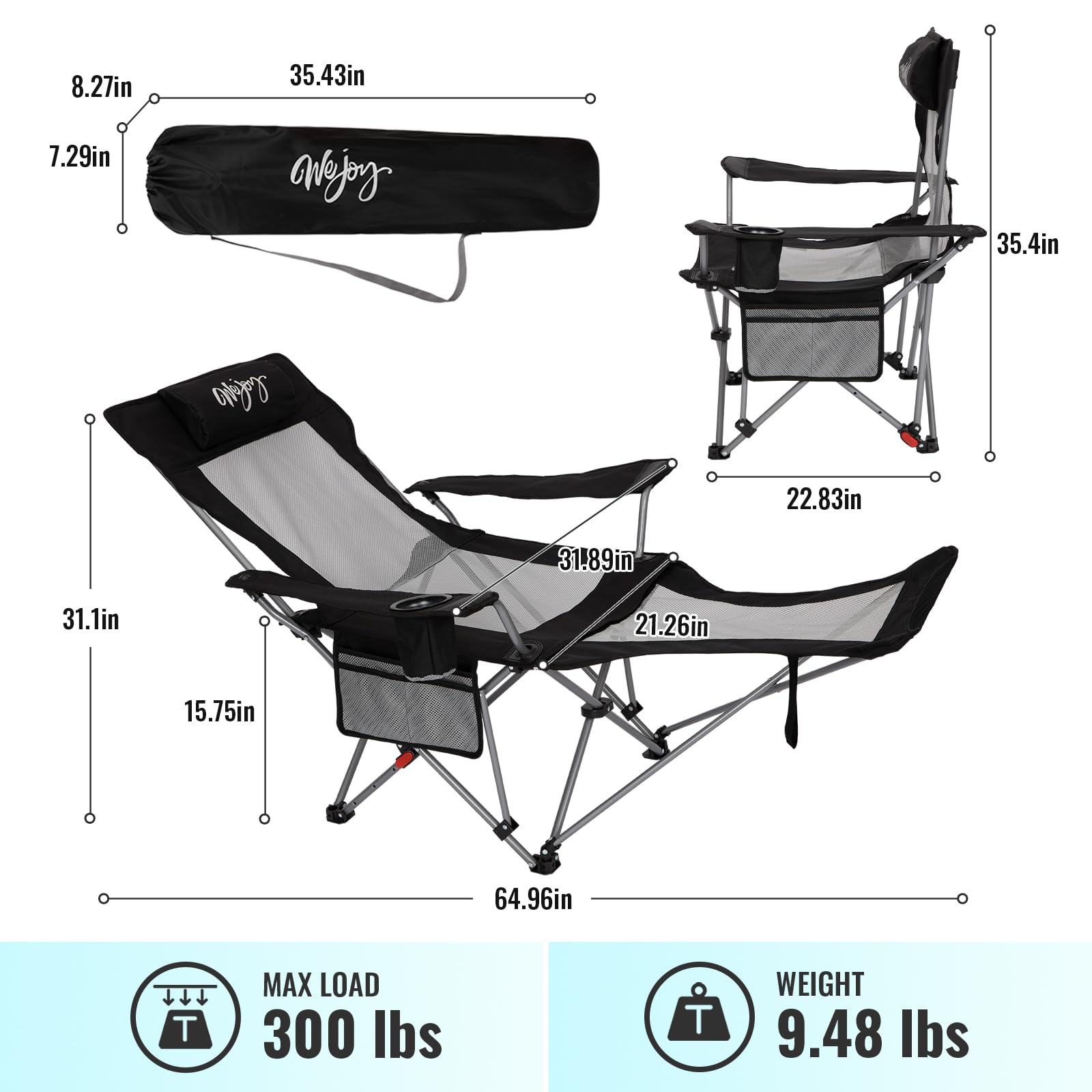 WEJOY detachable-footrest demonstrates versatile relaxation from sitting to full lie-down.