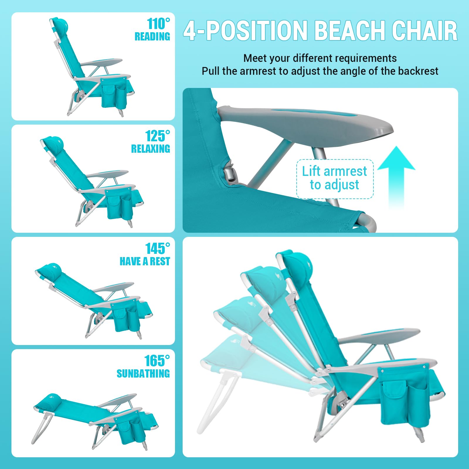 WEJOY backpack straps on the beach chair for easy transport