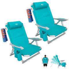 WEJOY beach chair with high-back reclining for comfortable adult lounging on sand.