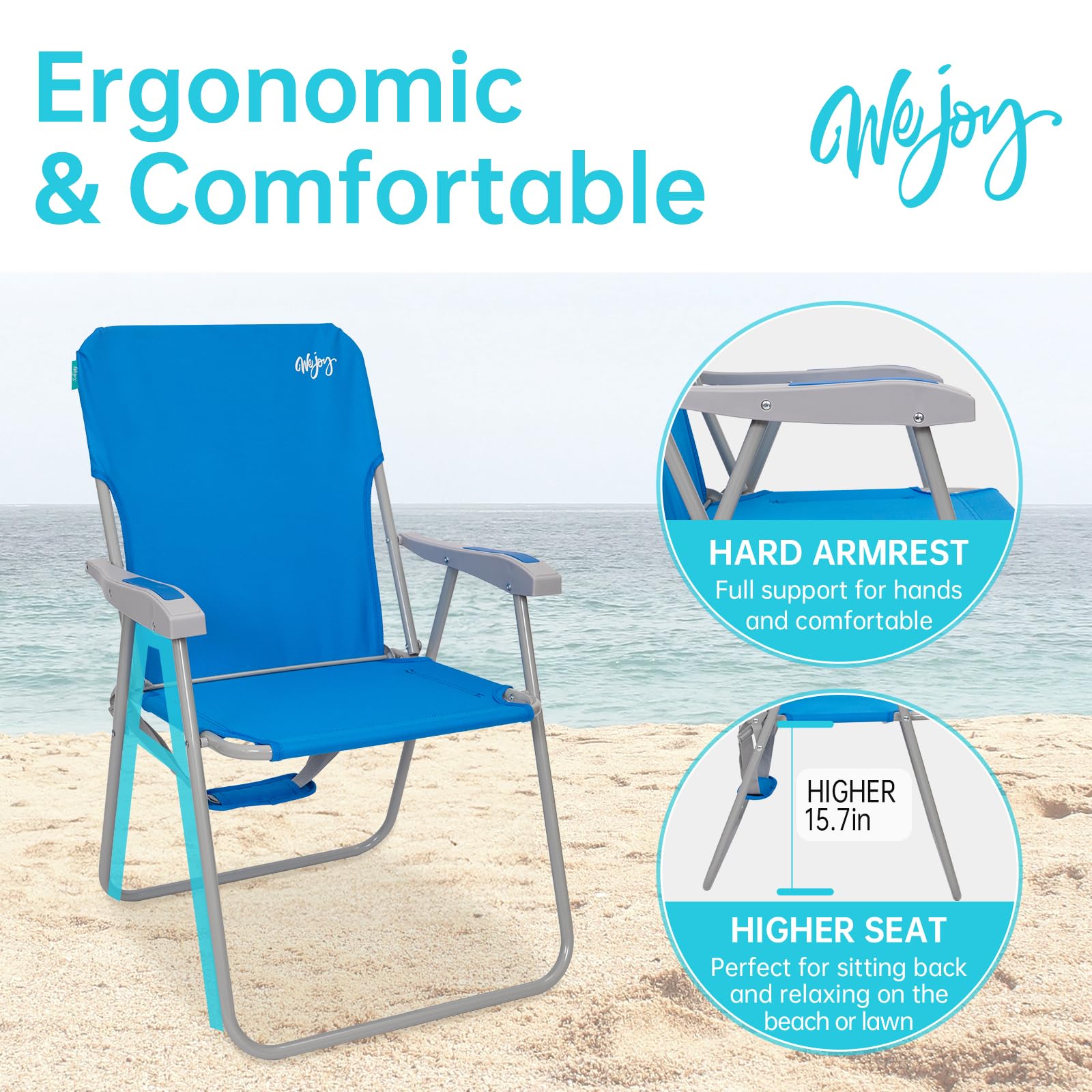 WEJOY beach chair high-back design supports comfortable lounging on sunny days.