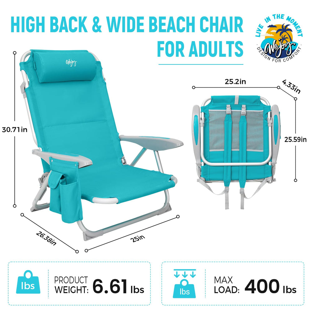 WEJOY beach chair lightweight aluminum frame for easy portability.