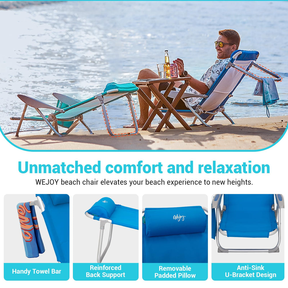 WEJOY beach chair padded headrest for neck support while lounging