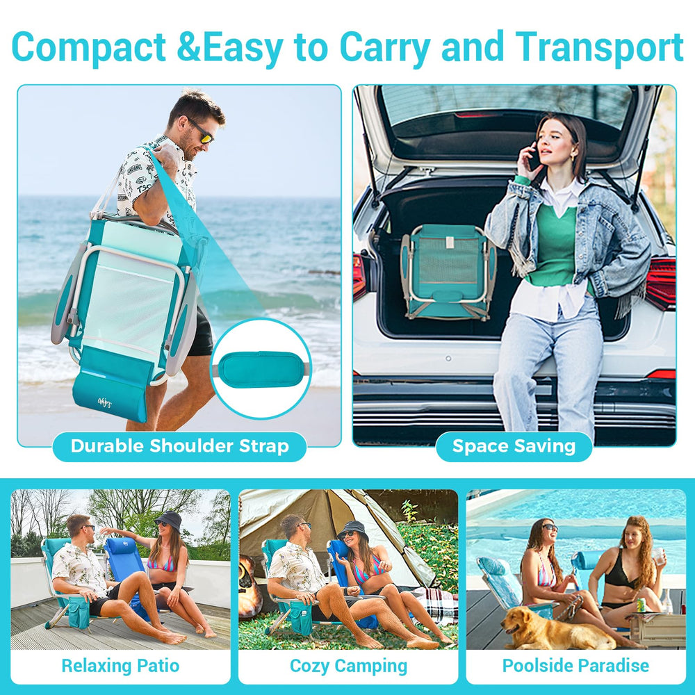 WEJOY beach chair sturdy footbase enhances stability for beach and camping.