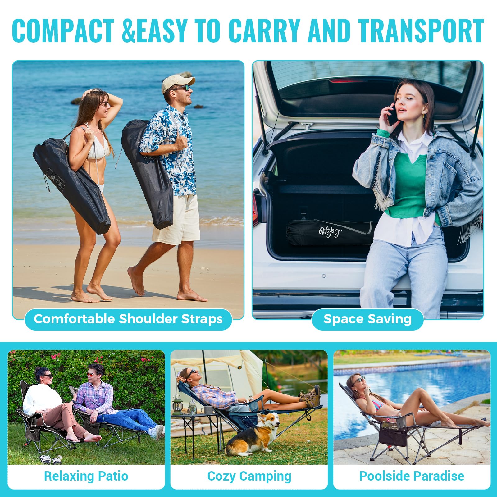 WEJOY compact outdoor chair fits small spaces in the trunk for quick setups