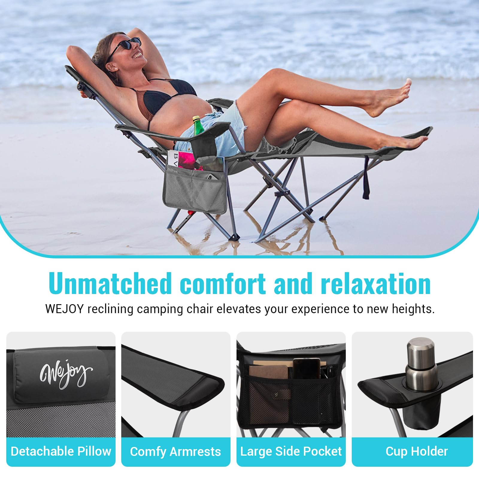 WEJOY durable camping chair built with 600D Oxford fabric and PE coating