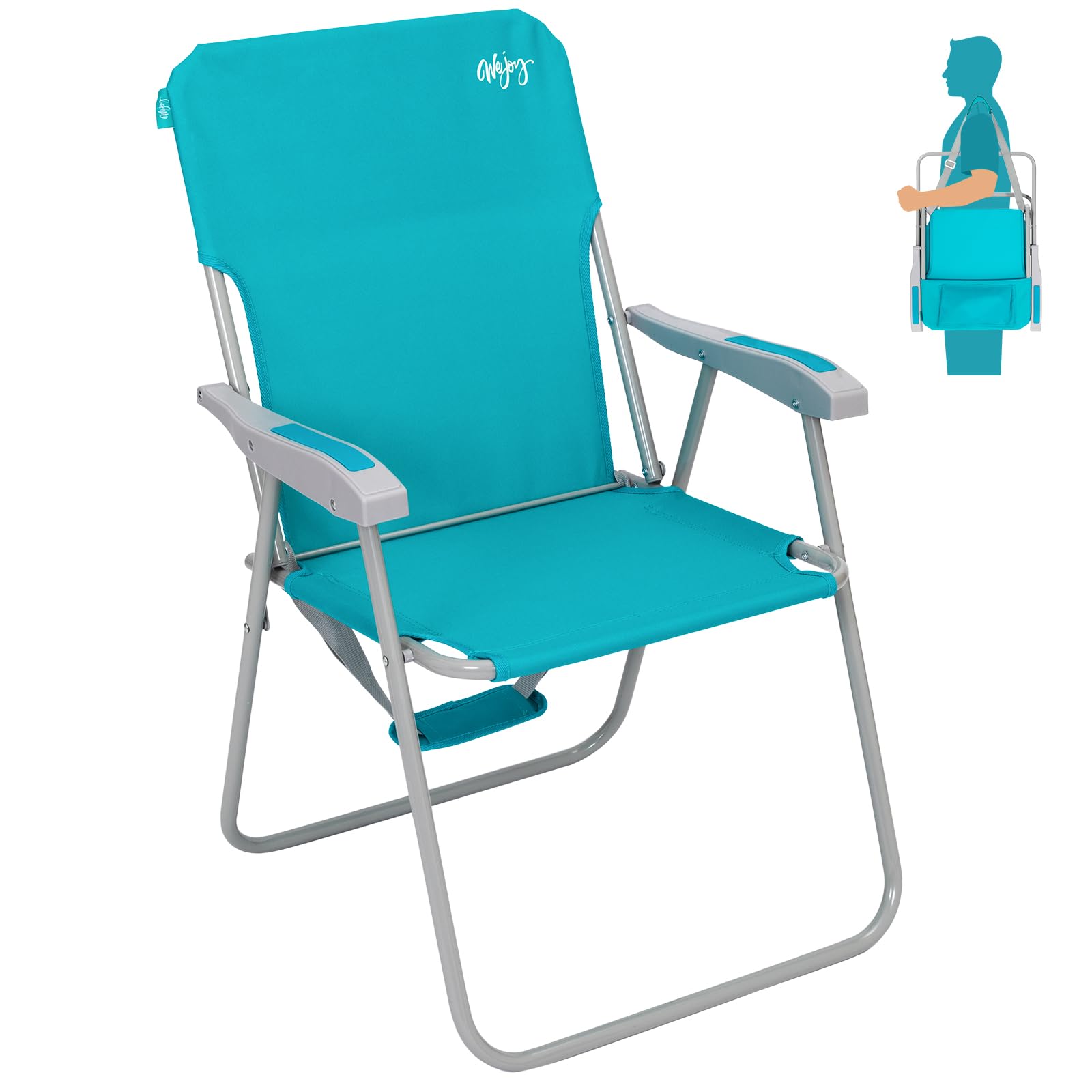 WEJOY folding beach chair cyan backrest offers ergonomic comfort for all-day lounging.