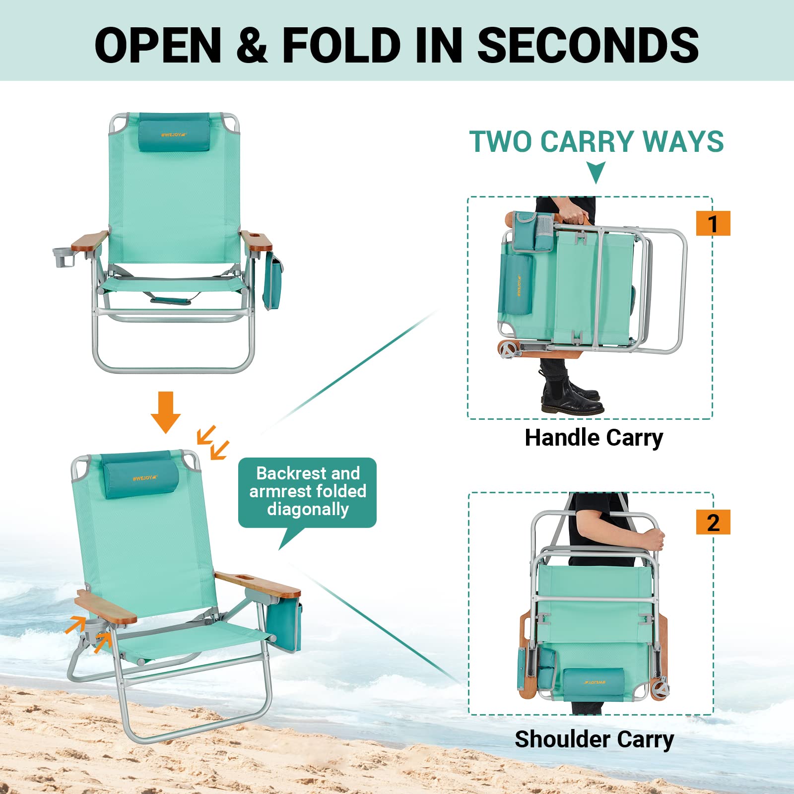 WEJOY four-position backrest lets you sit upright or reclining comfortably.