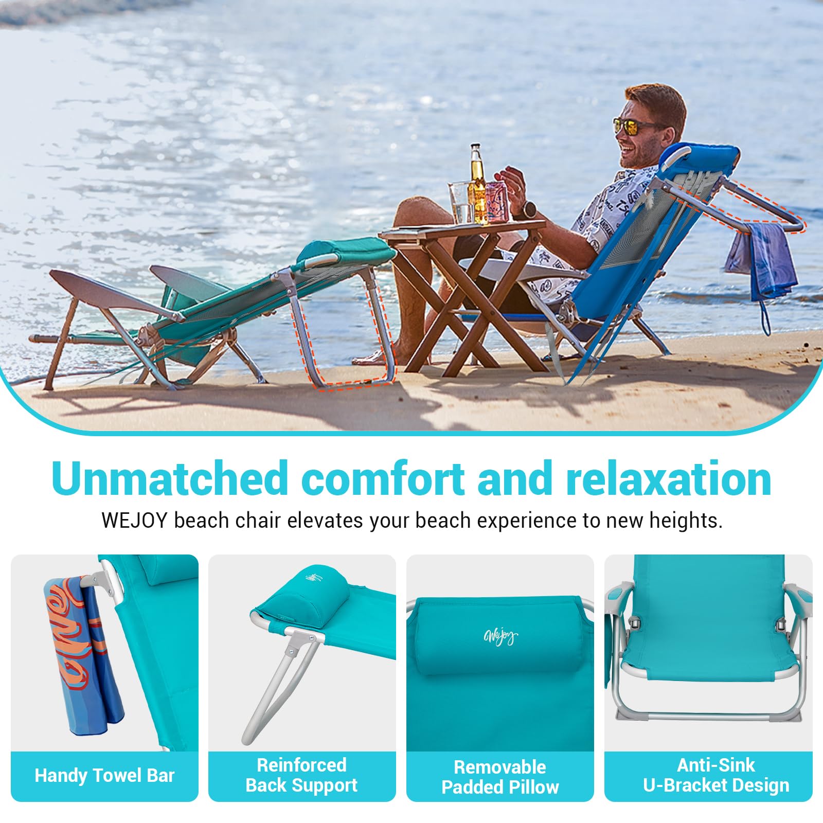 WEJOY padded headrest adds plush support for relaxed lounging
