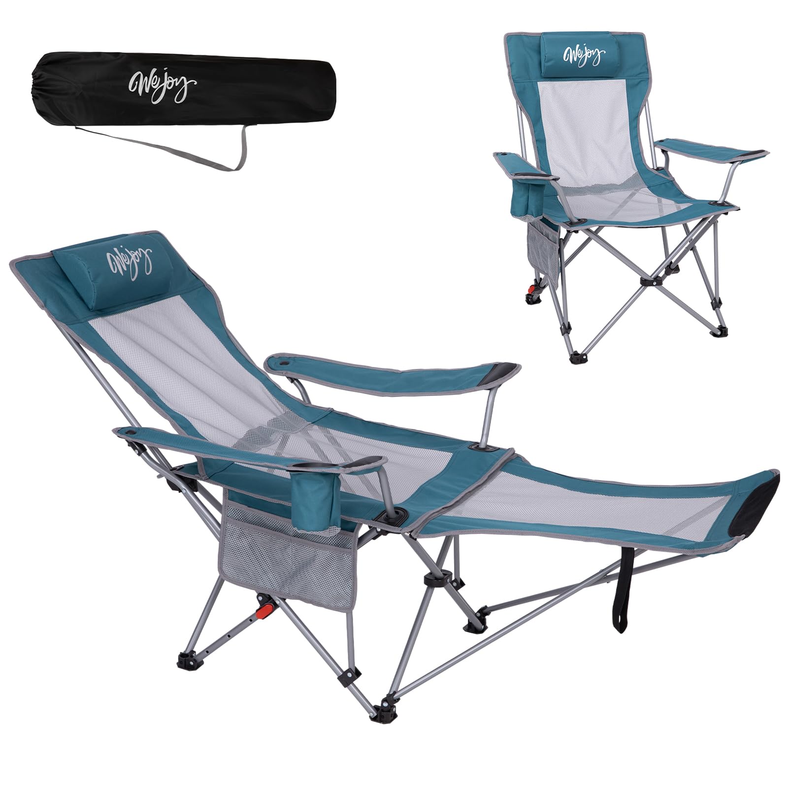 WEJOY reclining camping chair backrest in 4 positions for personalized outdoor comfort