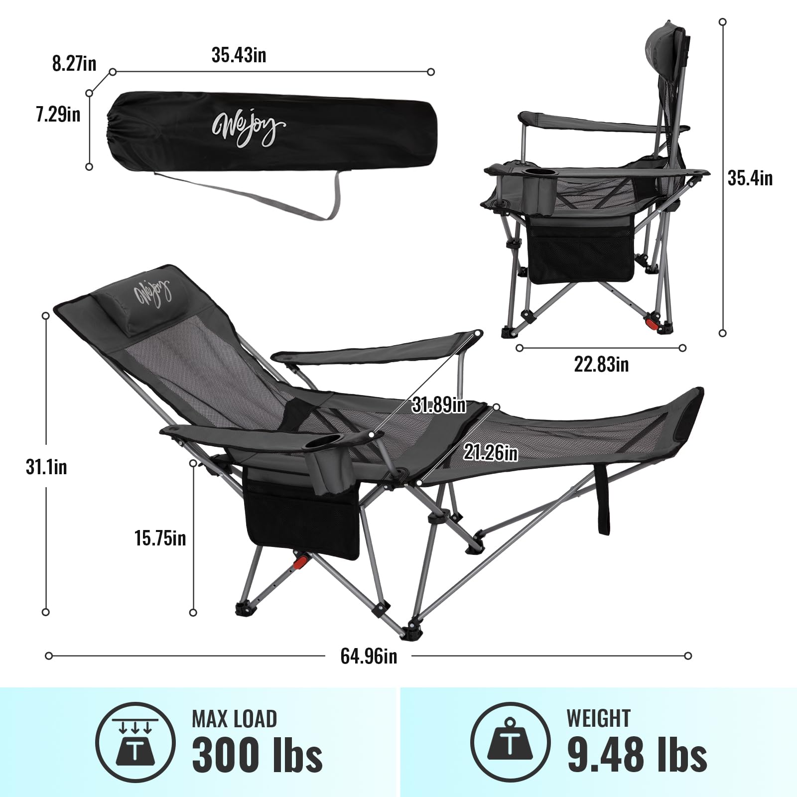 WEJOY reclining chair footrest detachable for full or partial leg support