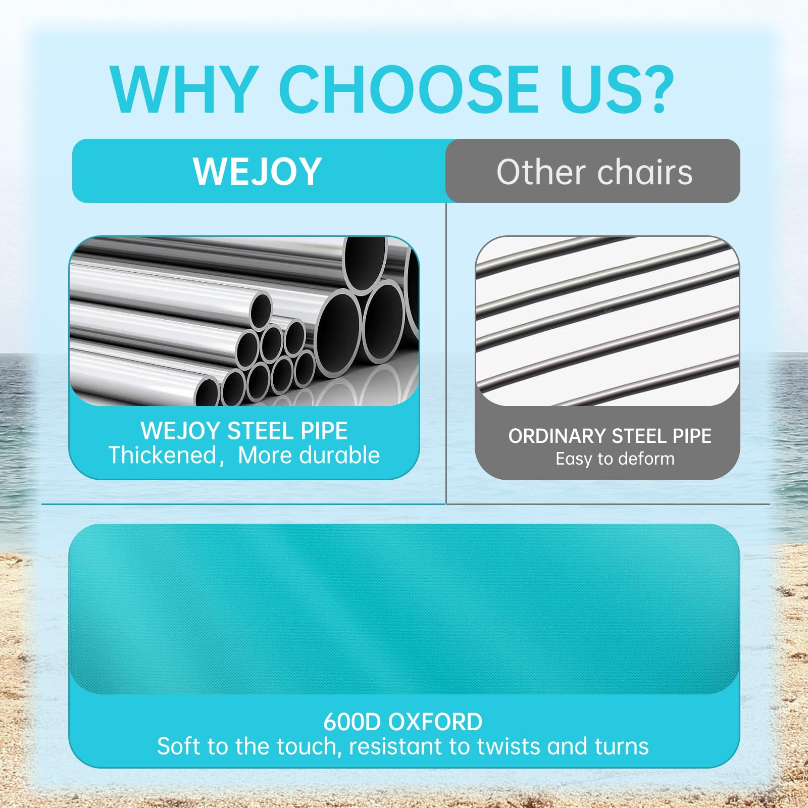 WEJOY U-shaped legs deliver stable seating on uneven ground.