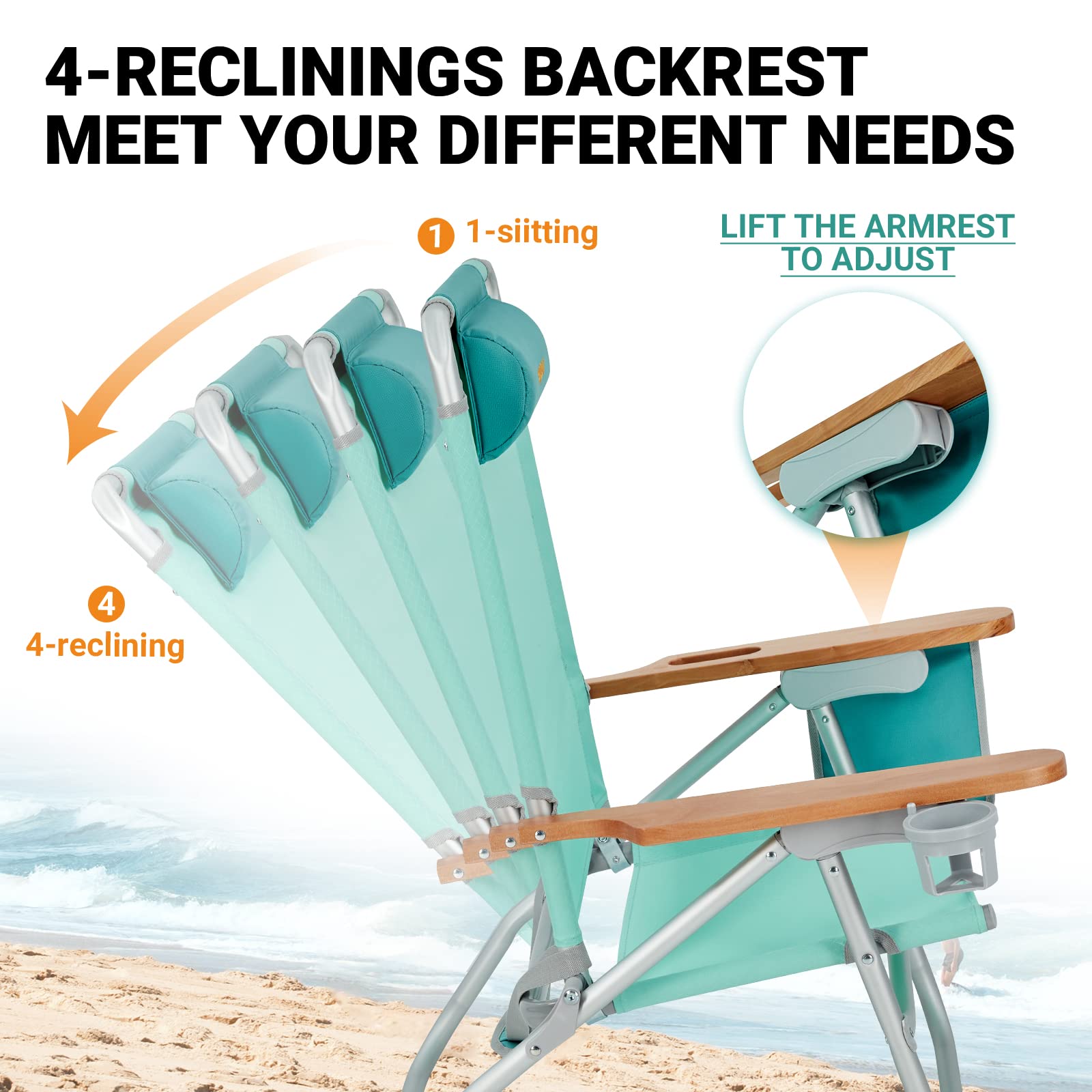 WEJOY wooden armrests offer comfortable support while relaxing on the chair.