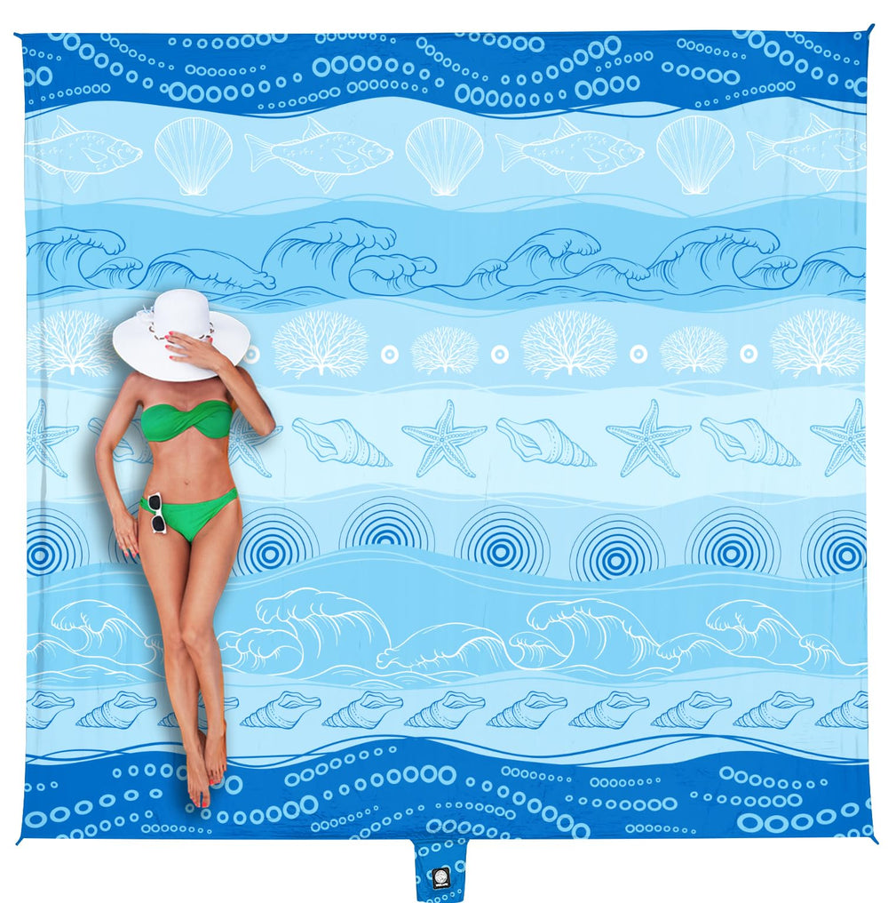 WEKAPO beach blanket 8x7ft laid out for ample family picnic space.