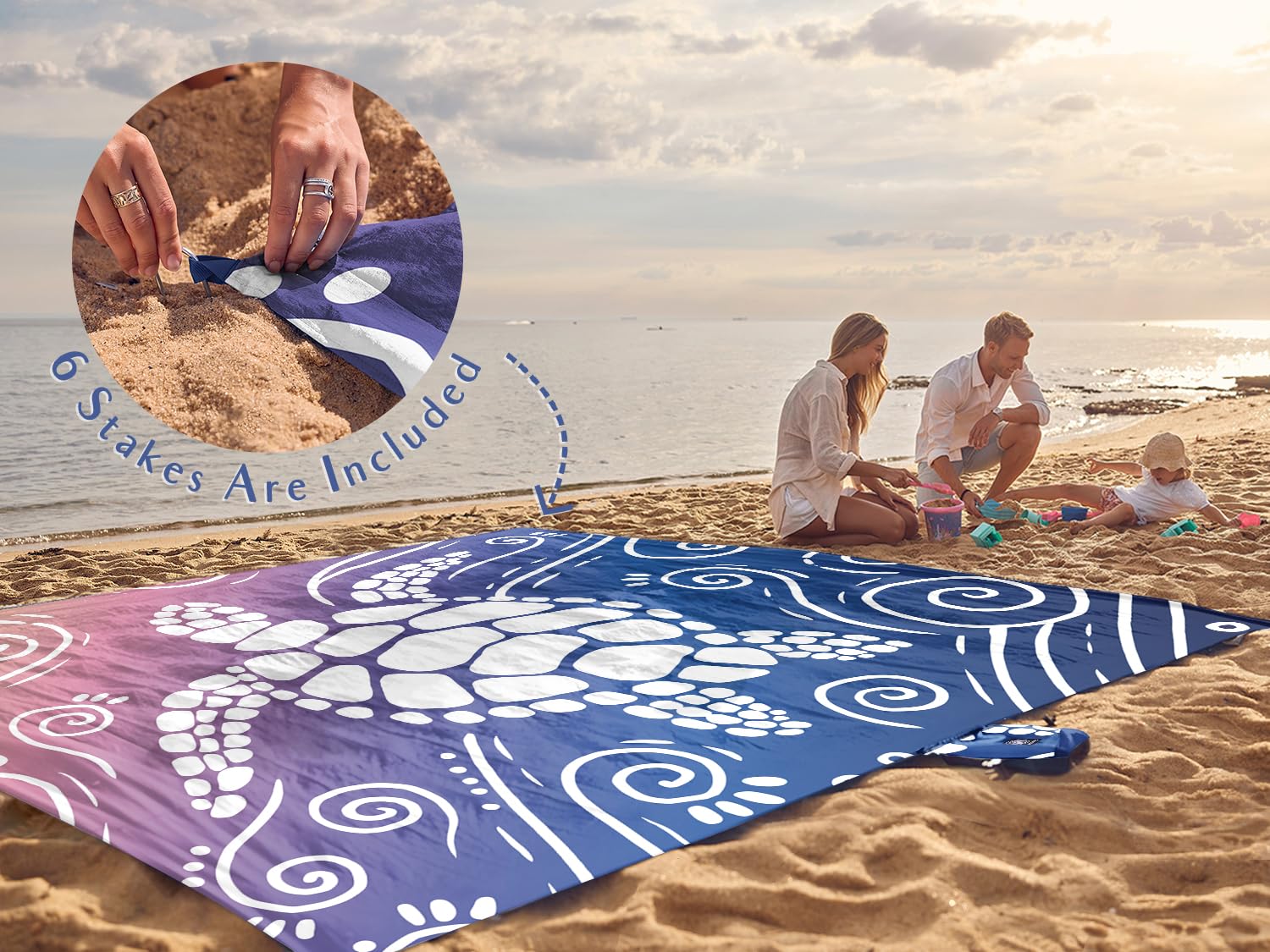 WEKAPO Beach Blanket corner pockets anchor and store small items