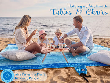 WEKAPO beach blanket stakes included for secure setup on windy days.