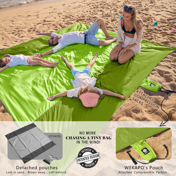 WEKAPO Beach Blanket corner pockets provide storage while keeping flat lay.