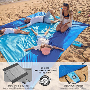 WEKAPO beach blanket corner pockets for storage and anchors