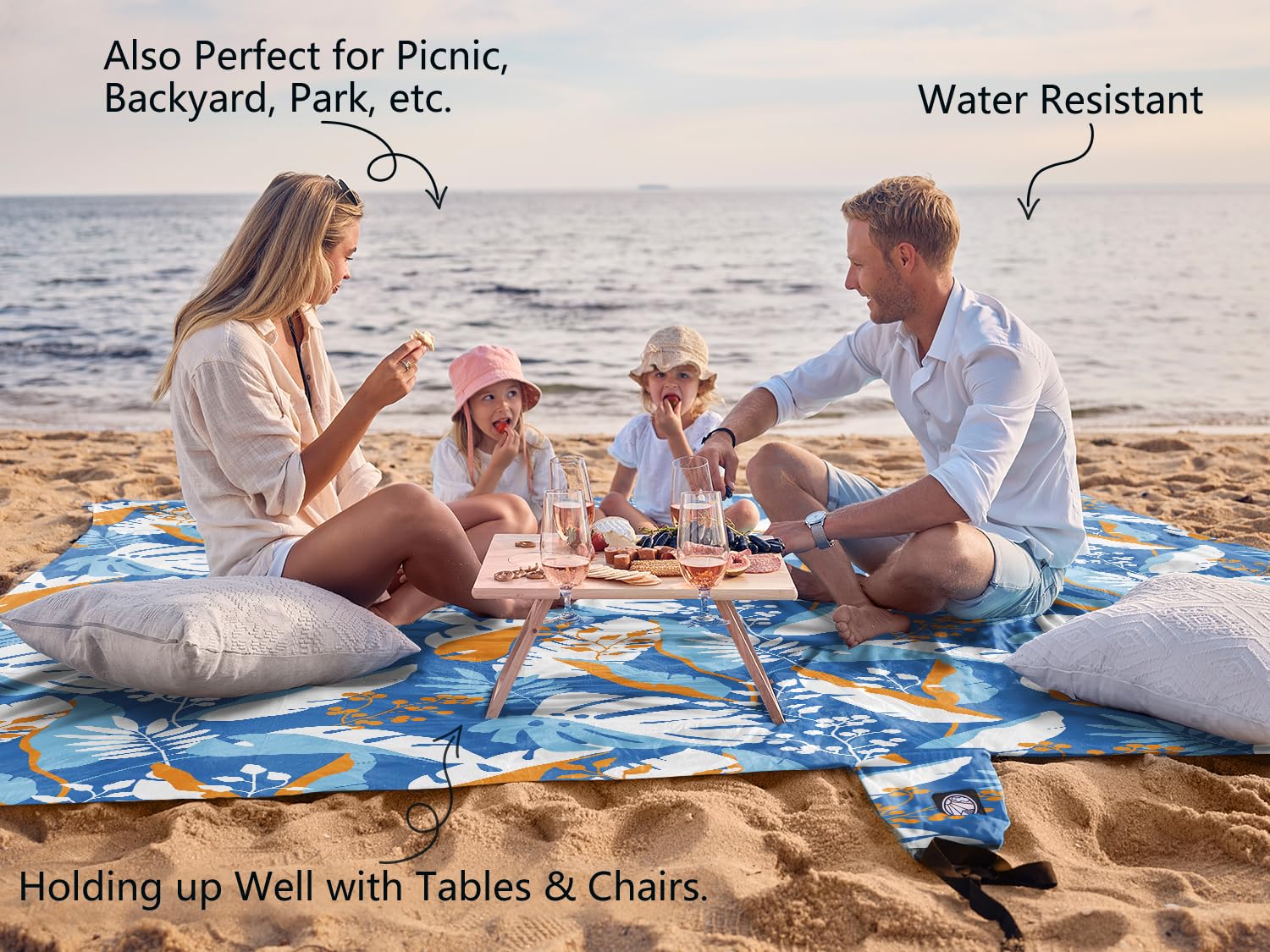 WEKAPO beach blanket four corner pockets for storage and sand anchoring