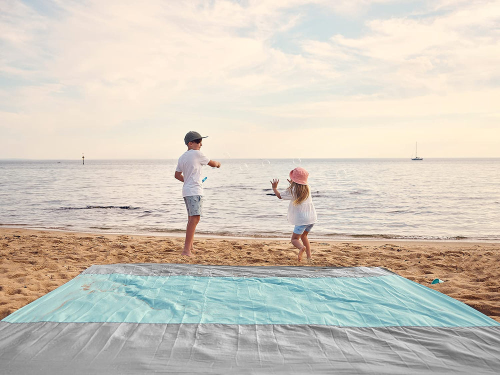 WEKAPO Beach Blanket grey oversized 9x7 ft suitable for groups