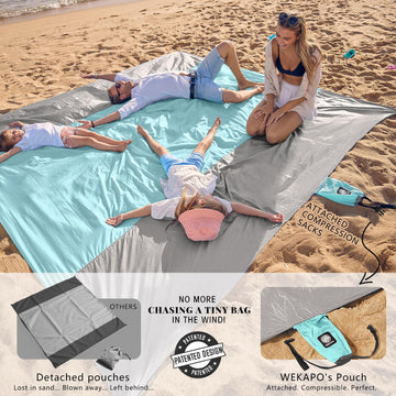 WEKAPO Beach Blanket grey with stakes and pouch for secure anchoring