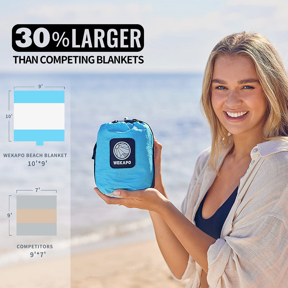 WEKAPO beach blanket 9x7 setup shows roomy space for several people