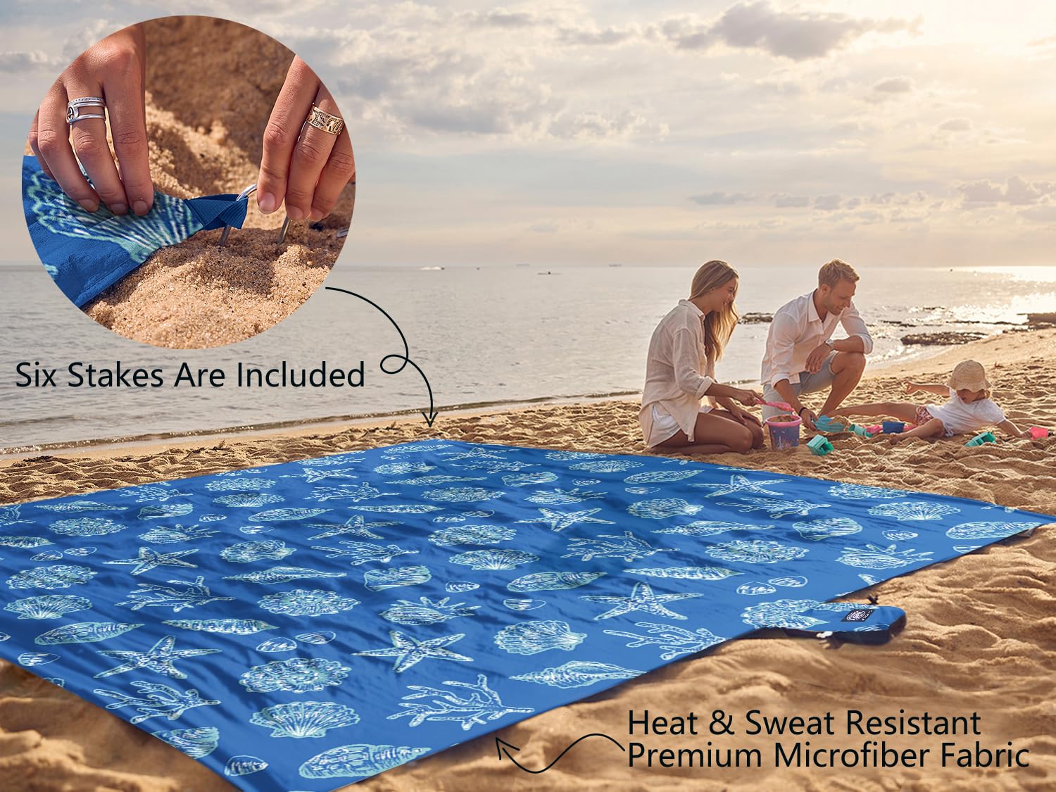 WEKAPO Beach Blanket oversized 9x8 ft fits up to six people for gatherings.