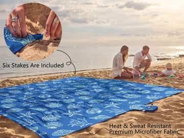 WEKAPO Beach Blanket oversized 9x8 ft fits up to six people for gatherings.