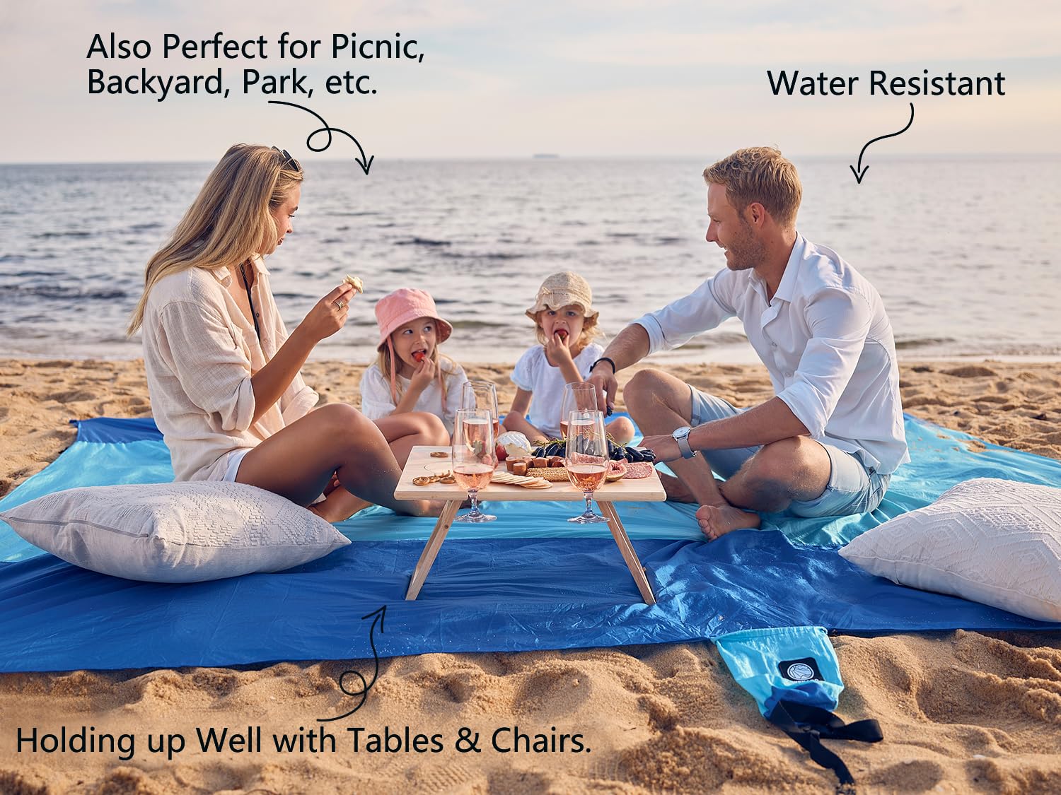 WEKAPO beach blanket sand-proof fabric keeps surface sand-free.