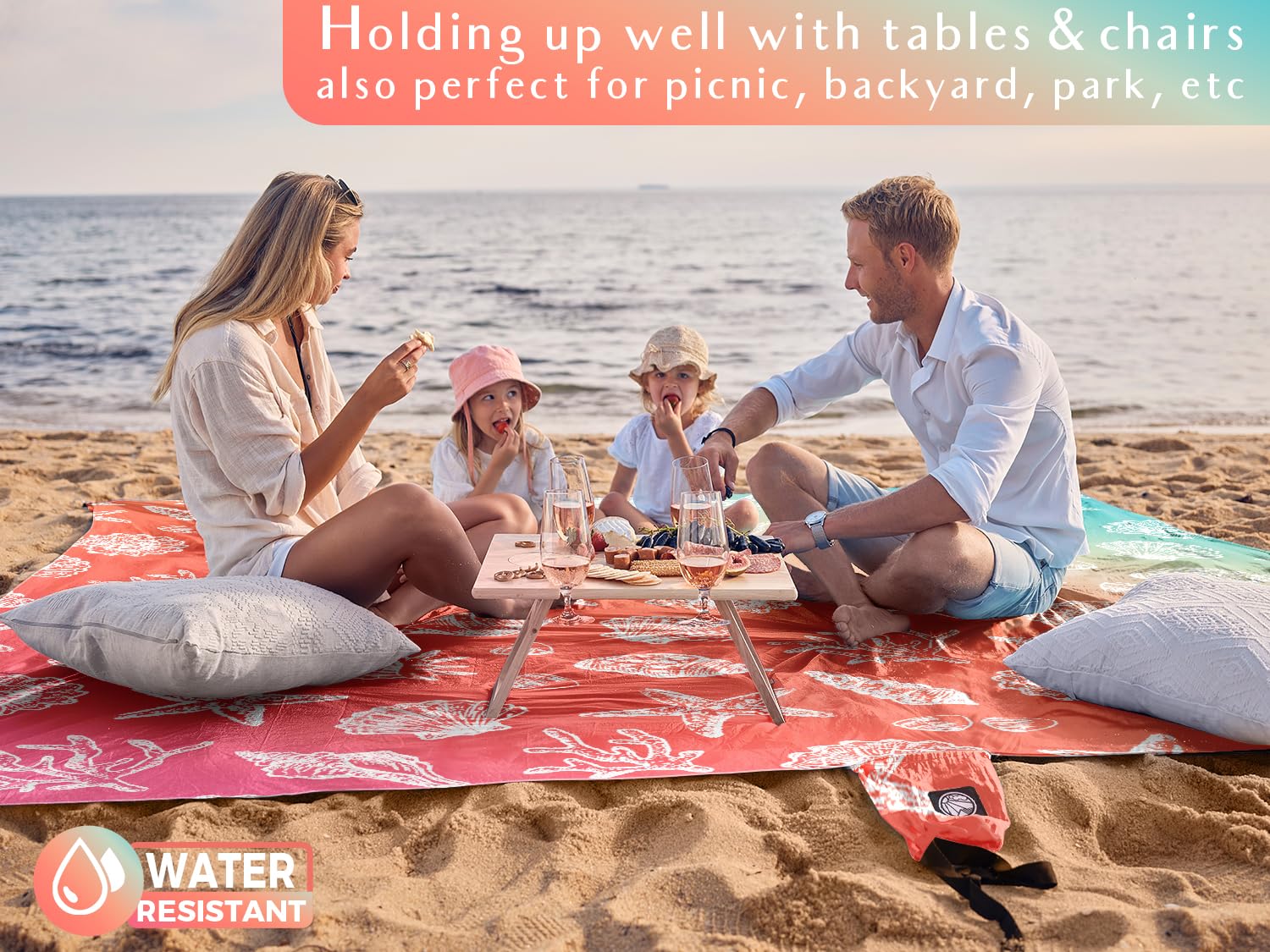 WEKAPO sandproof fabric repels sand for quick cleanup.