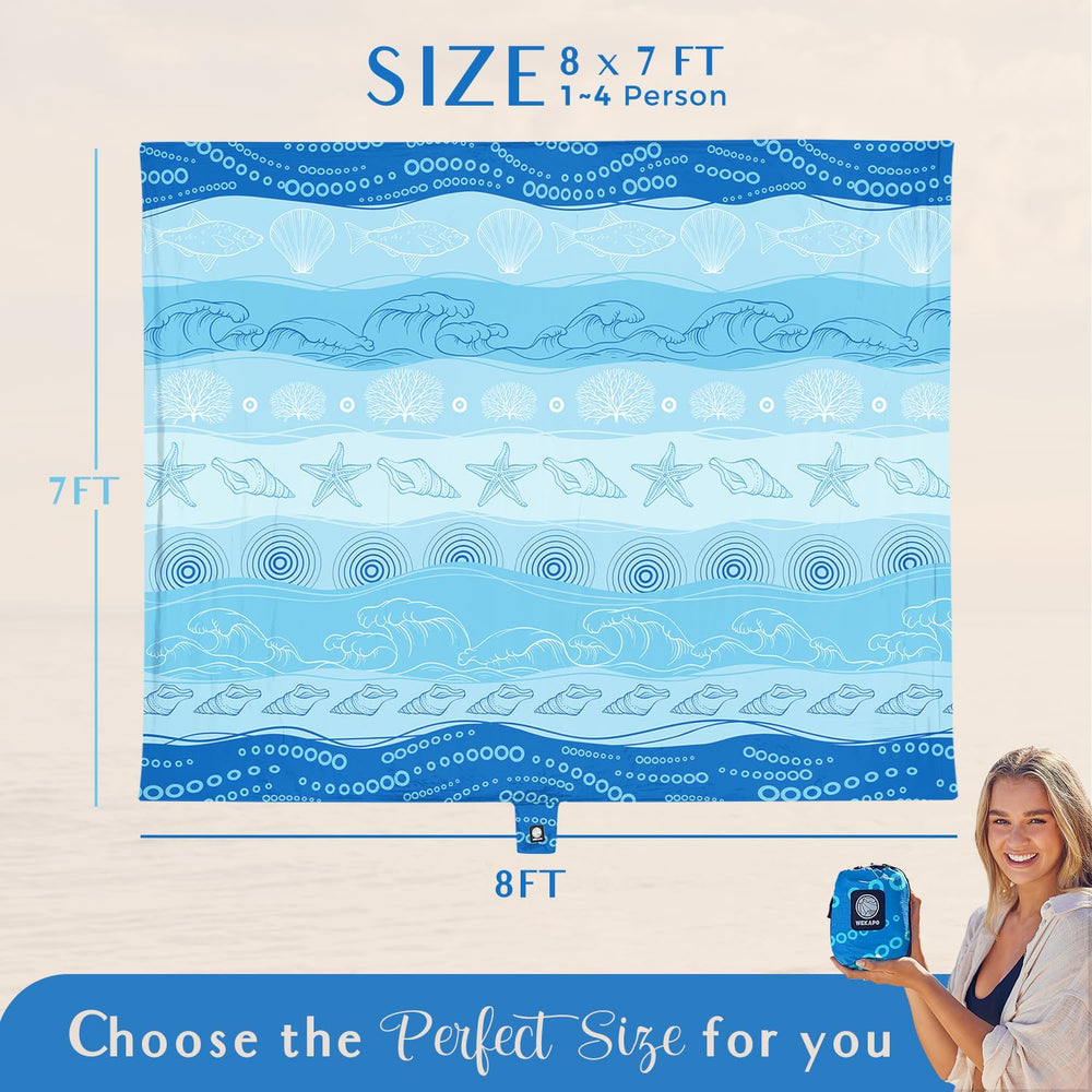 WEKAPO beach blanket water-repellent layer beads water away.