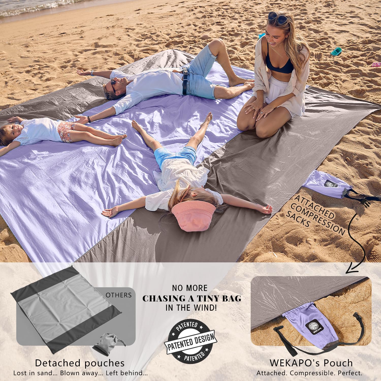 WEKAPO blanket with wind-stable stakes and corner pockets.