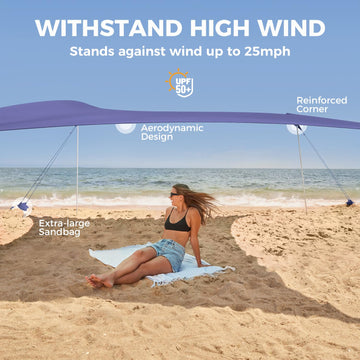 WEKAPO Beach Tent aerodynamic canopy top minimizes wind catching during gusts.