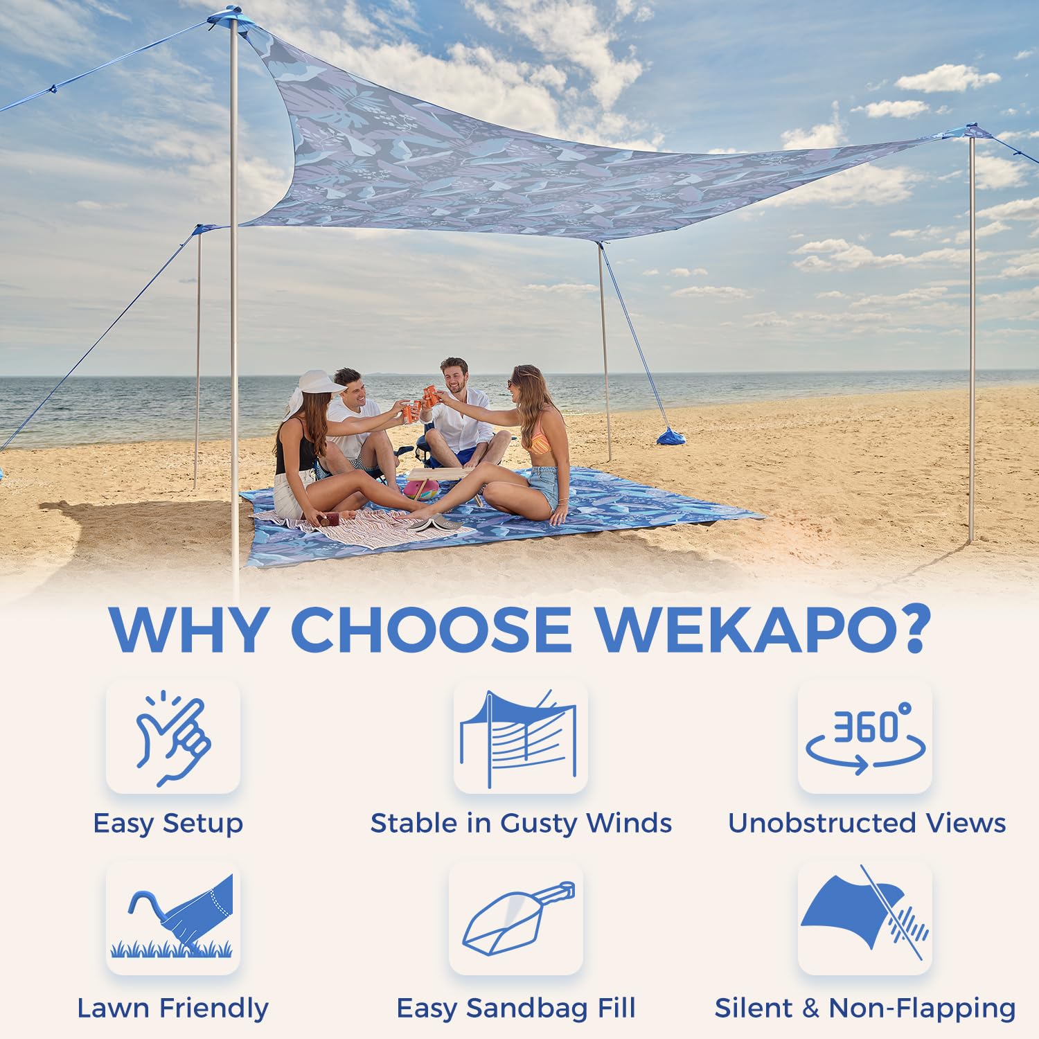 WEKAPO Beach Tent durable joint design helps withstand windy conditions.