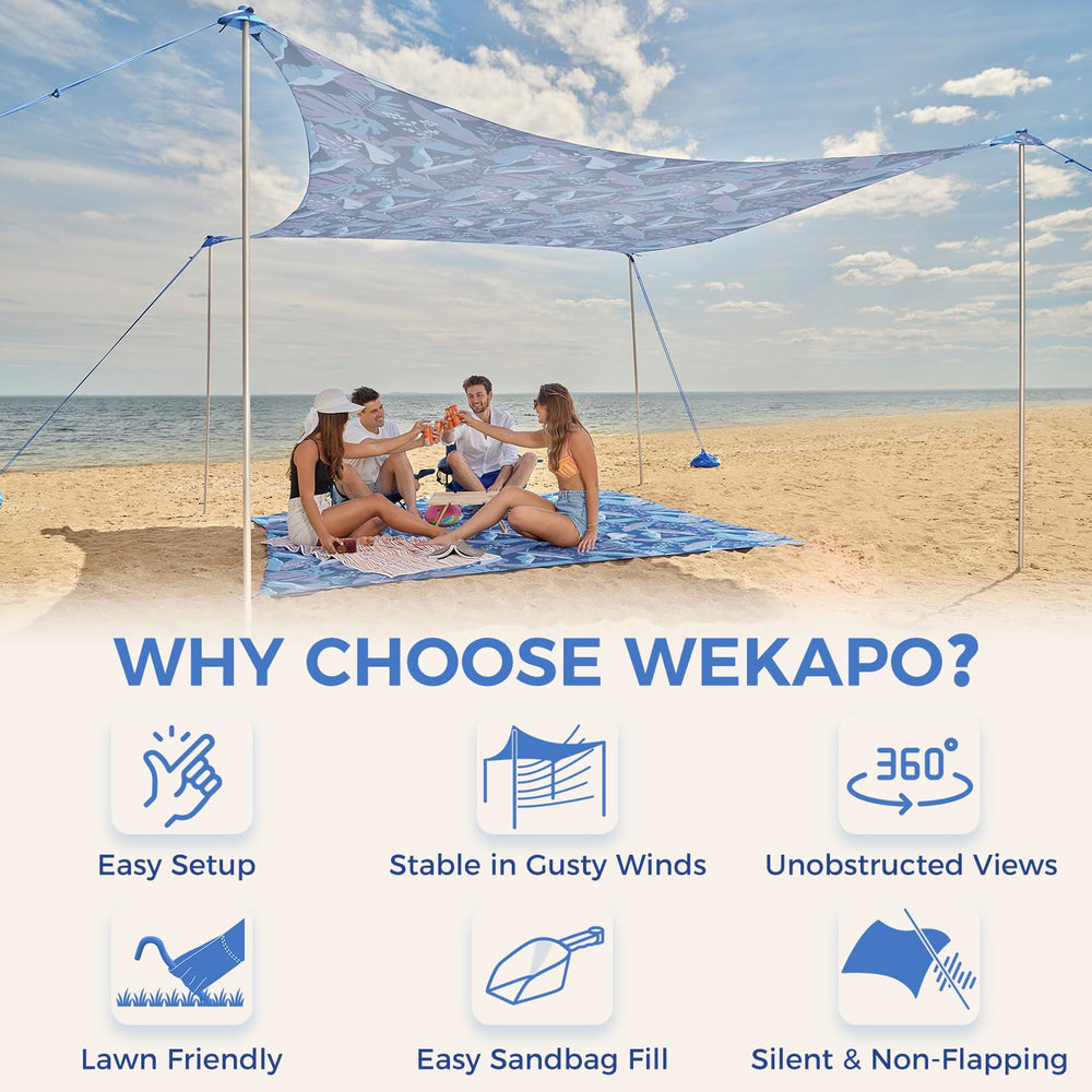 WEKAPO Beach Tent durable joint design helps withstand windy conditions.